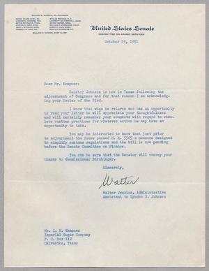 [Letter from Walter Jenkins to Isaac H. Kempner, October 29, 1951]