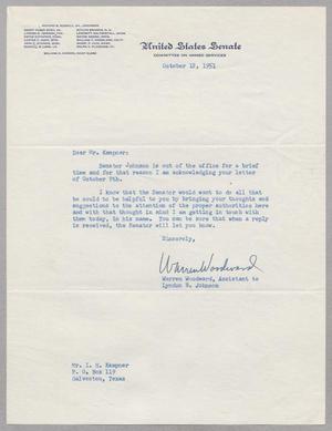 [Letter from Warren Woodward to Isaac H. Kempner, October 12, 1951]