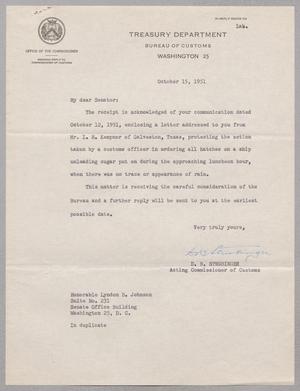 [Letter from D. B. Strubinger to Lyndon B. Johnson, October 15, 1951]