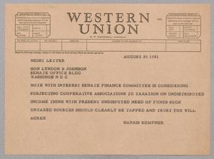 [Telegram from Harris Kempner to Lyndon B. Johnson, August 29, 1951]