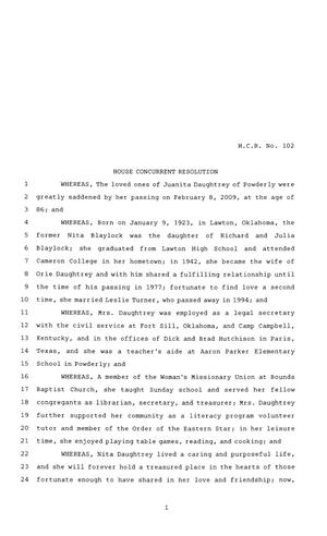 81st Texas Legislature, House Concurrent Resolution , House Bill 102
