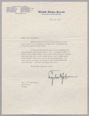[Letter from Lyndon B. Johnson to Isaac H. Kempner, May 18, 1951]