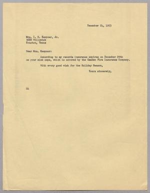 Primary view of object titled '[Letter from A. H. Blackshear, Jr., to Mary Josephine Kempner, December 24, 1953]'.