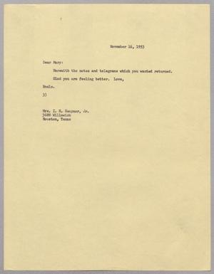 [Letter From Harris Leon Kempner to Mary Josephine Kempner, November 16, 1953]