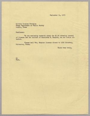 [Letter from A. H. Blackshear, Jr., to Texas Department of Public Safety, September 14, 1953]