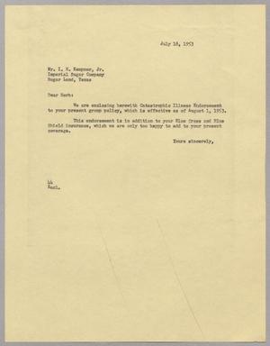 [Letter from A. H. Blackshear, Jr. to Isaac H. Kempner, Jr., July 16, 1953]