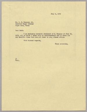 [Letter from A. H. Blackshear, Jr., to Isaac Herbert Kempner Jr., July 9, 1953]