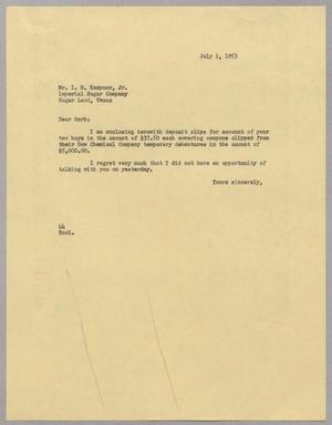 [Letter from A. H. Blackshear, Jr. to I. H. Kempner, Jr., July 1, 1953]