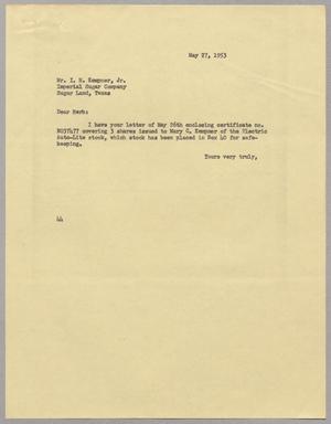 [Letter from A. H. Blackshear, Jr., to Isaac Herbert Kempner Jr., May 27, 1953]