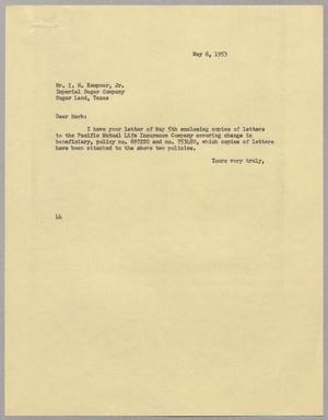 [Letter from A. H. Blackshear to Isaac H. Kempner, Jr., May 6, 1953]