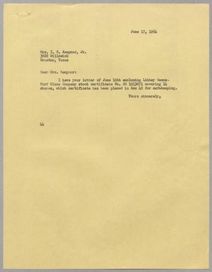 [Letter from A. H. Blackshear to Isaac H. Kempner, Jr., June 17, 1954]