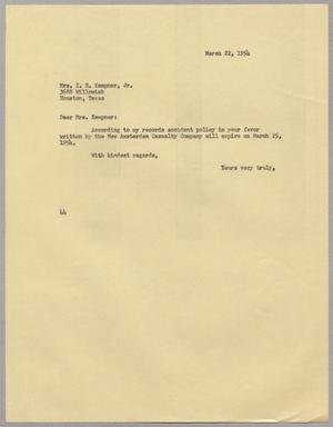 [Letter from A. H. Blackshear, Jr. to Mary Josephine Kempner, March 22, 1954]