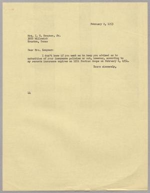 [Letter from A. H. Blackshear, Jr. to Isaac H. Kempner, February 2, 1953]