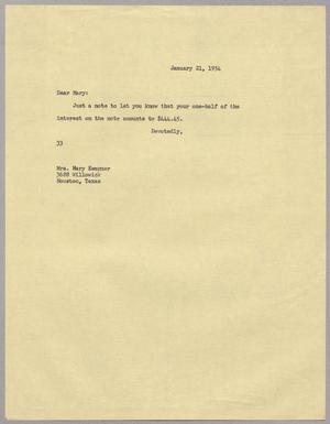 [Letter from Harris Leon Kempner to Mary Josephine Kempner, January 21, 1954]