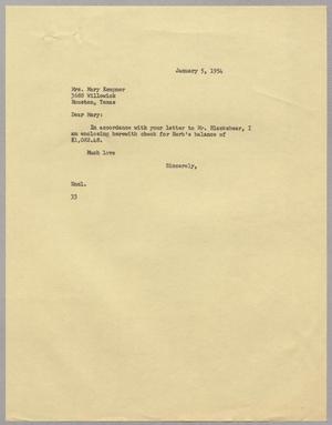 [Letter from Harris Leon Kempner to Mary Josephine Kempner, January 5, 1954]