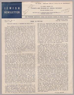 Primary view of object titled 'Jewish Newsletter, Volume 8, Number 12, June 9, 1952'.