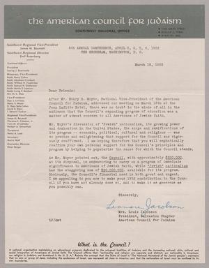 Primary view of object titled '[Letter from Leonore Jacobson,  March 18, 1952]'.