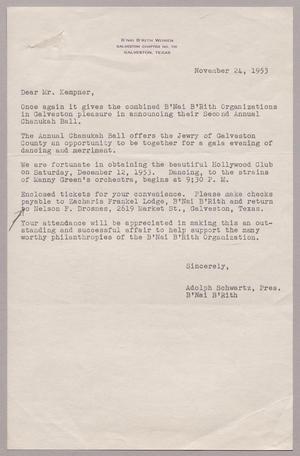 [Letter from Adolph Schwartz to Mr. Kempner, November 24, 1953]