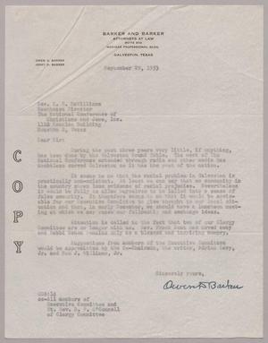 [Letter from Owen D. Barker to E. R. McWilliams, September 29, 1953]