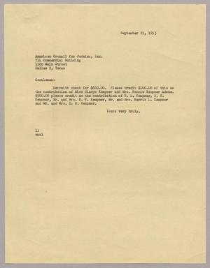[Letter from I. H. Kempner, September 21, 1953]