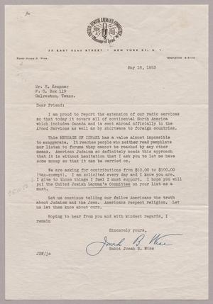 [Letter from Rabbi Jonah B. Wise to Mr. I. H. Kempner, May 18, 1953]