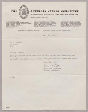 [Letter from Frank Leff to Mr. I. H. Kempner, April 15, 1953]