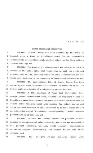 81st Texas Legislature, House Concurrent Resolution, House Bill 141