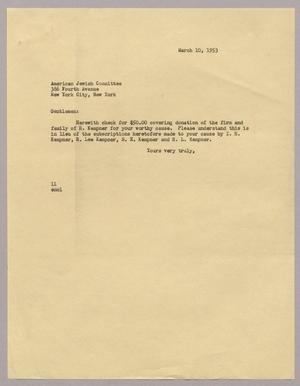 [Letter from Mr. I. H. Kempner, March 10, 1953]