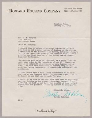 [Letter from Martin Nadelman to Mr. I. H. Kempner, January 21, 1953]