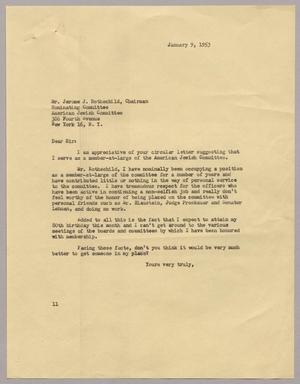 [Letter from Mr. I. H. Kempner to Mr. Jerome J. Rothschild, January 9, 1953]