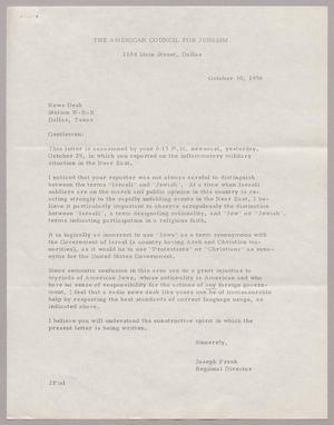 [Letter from Joseph Frank, October 30, 1956]