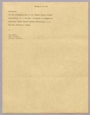 Primary view of object titled '[Letter from I. H. Kempner, November 8, 1956]'.