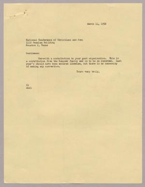[Letter from I. H. Kempner to the National Conference of Christians and Jews, March 14, 1956]