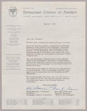 [Letter from Rabbi Abraham J. Feldman and Marvin J. Silberman to I. H. Kempner, March 7, 1956]