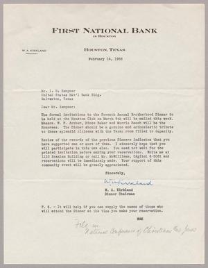 [Letter from W. A. Kirkland to Mr. I. H. Kempner, February 14, 1956]