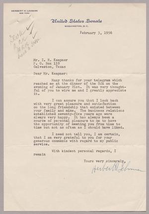[Letter from Herbert H. Lehman to Mr. I. H. Kempner, February 3, 1956]
