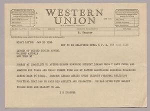 [Telegram from I. H. Kempner to The United Jewish Appeal, January 20, 1956]