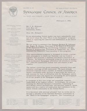 [Letter from Rabbi Abraham J. Feldman and Marvin J. Silberman to I. H. Kempner, February 2, 1956]