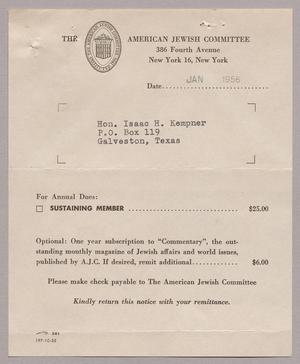 [Invoice for Annual Dues: The American Jewish Committee, 1956]