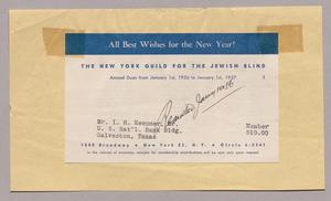 [Invoice for Annual Dues: The New York Guild For the Jewish Blind, 1956]
