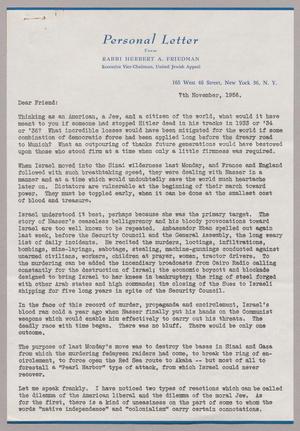 [Letter from Rabbi Herbert A. Friedman, November 7, 1956]