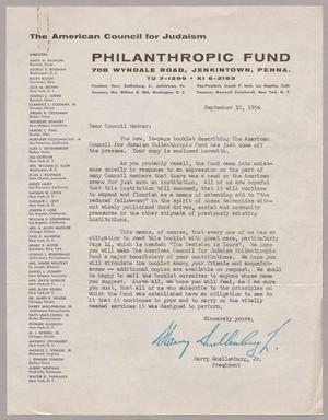 Primary view of object titled '[Letter from Harry Snellenburg, Jr, September 10, 1956]'.