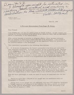 [Personal Memorandum from Roger W. Straus to I. H. Kempner, June 22, 1956]