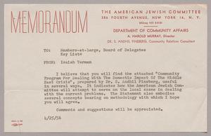 [Memorandum from Isaiah Terman of the American Jewish Committee, April 25, 1956]