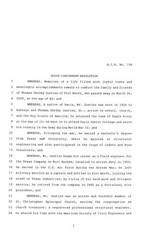 81st Texas Legislature, House Concurrent Resolution, House Bill 156