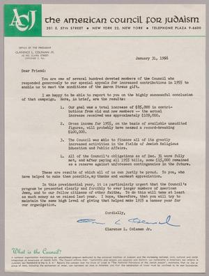 [Letter from Clarence L. Coleman Jr., January 31, 1956]