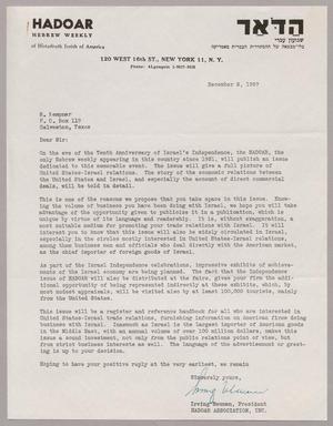 [Letter from Irving Neuman to Mr. I. H. Kempner, December 2, 1957]