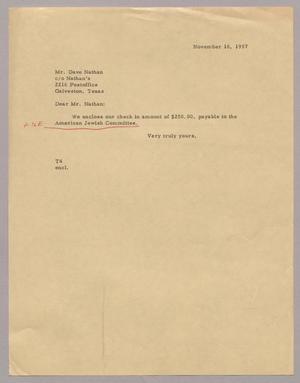 [Letter from T. E. Taylor to Dave Nathan, November 18, 1957]