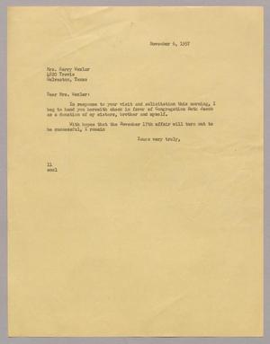[Letter from Mr. I. H. Kempner to Mrs. Harry Wexler, November 6, 1957]