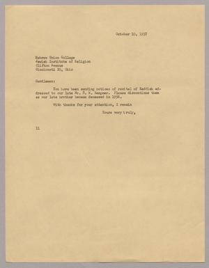 [Letter from Mr. I. H. Kempner, October 10, 1957]